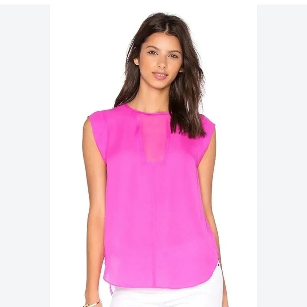 REBECCA TAYLOR Charlie Top 100% Silk Fuschia Barbiecore Size‎ 2 - Picture 7 of 7